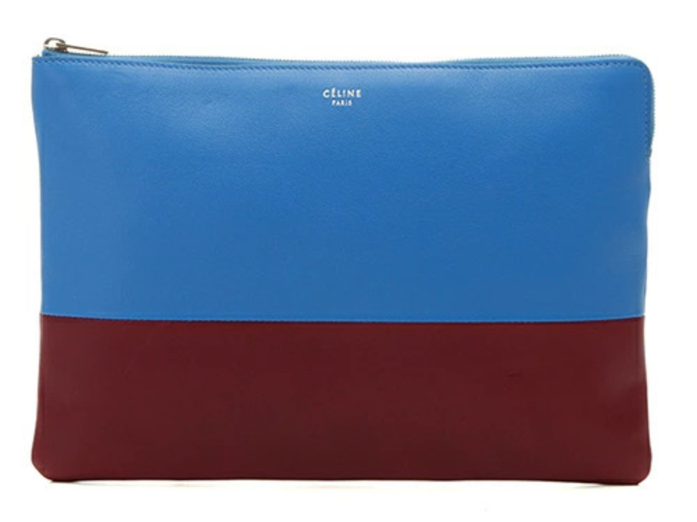 Celine clutch bag two tone blue Burgundy Red leather